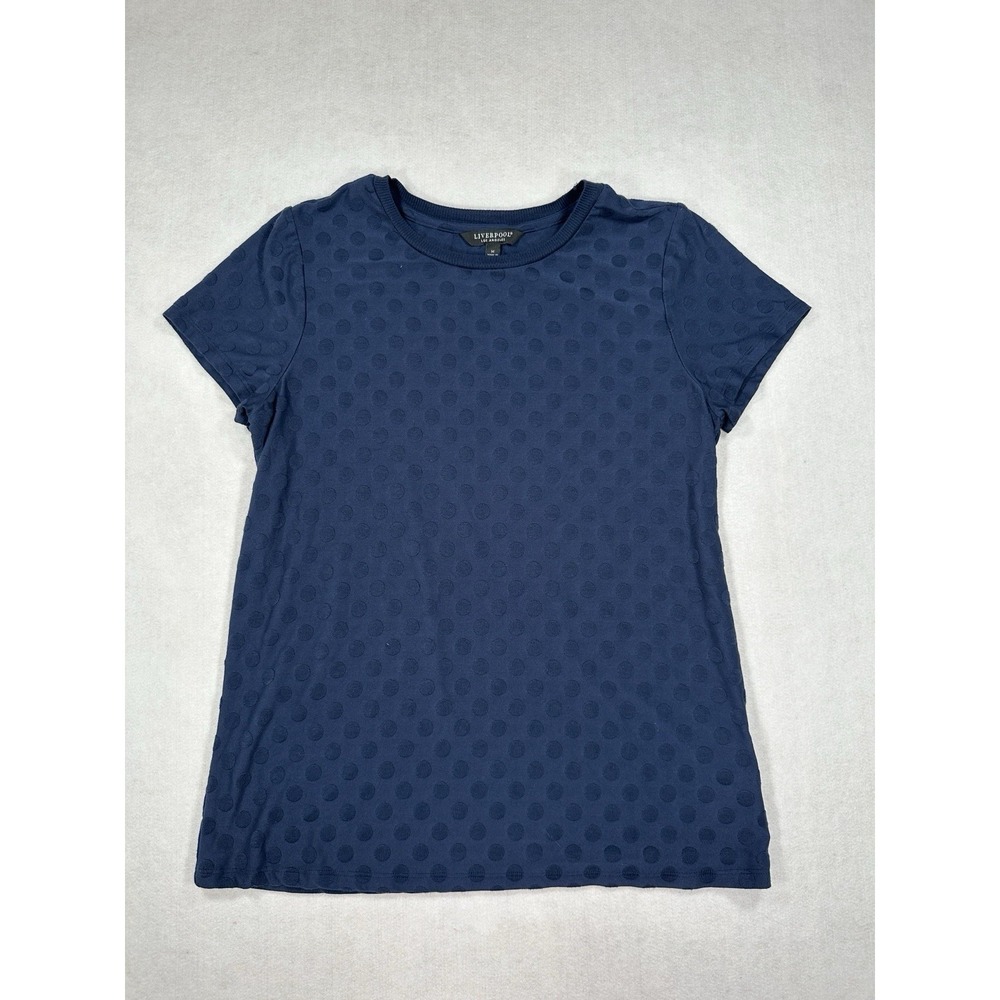 Liverpool Los Angeles Womens Short Sleeve Navy Shirt Size Mโ Polka Dot Top